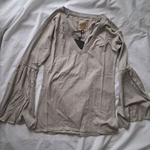 Women's V-Neck Bell Sleeve Top - Gray